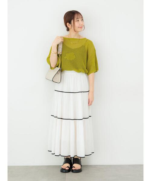 Te chichi TERRASSE(テチチテラス)の「メッシュジャガードプルオーバーニット(ニット/セーター・レディース・グリーン/オフホワイト/ブラック・F)」の17枚目の写真