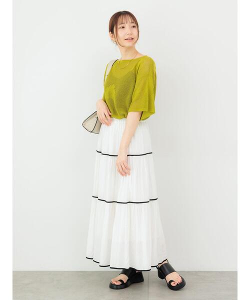 Te chichi TERRASSE(テチチテラス)の「メッシュジャガードプルオーバーニット(ニット/セーター・レディース・グリーン/オフホワイト/ブラック・F)」の4枚目の写真