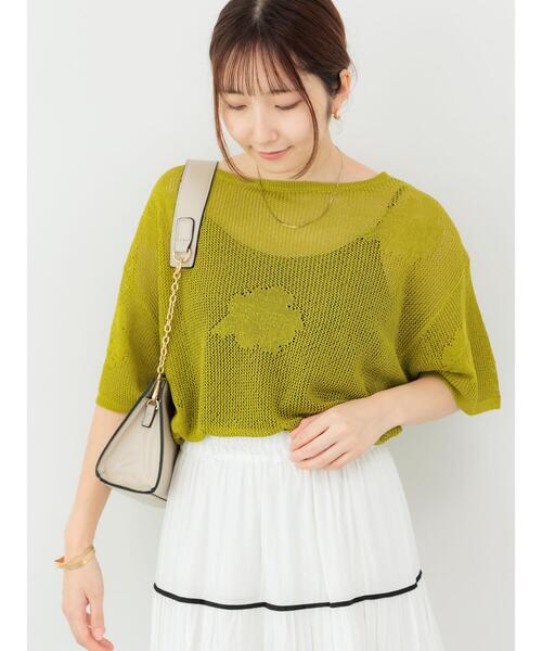 Te chichi TERRASSE(テチチテラス)の「メッシュジャガードプルオーバーニット(ニット/セーター・レディース・グリーン/オフホワイト/ブラック・F)」の5枚目の写真