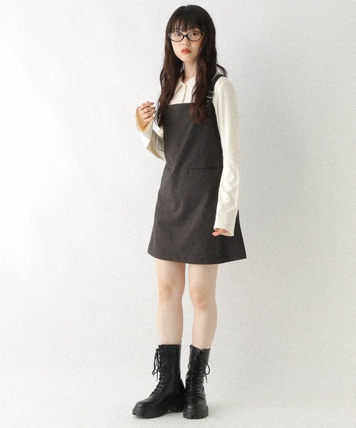 Heather（ヘザー）の「ショルダーベルトミニジャンスカ　590745（ジャンパースカート・レディース・グレー系その他/ブラック/グレー・FREE）」の14枚目の写真