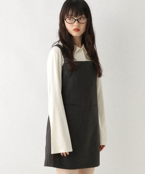 Heather（ヘザー）の「ショルダーベルトミニジャンスカ　590745（ジャンパースカート・レディース・グレー系その他/ブラック/グレー・FREE）」の16枚目の写真