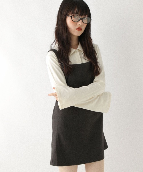 Heather（ヘザー）の「ショルダーベルトミニジャンスカ　590745（ジャンパースカート・レディース・グレー系その他/ブラック/グレー・FREE）」の18枚目の写真