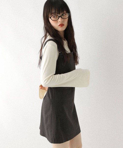 Heather（ヘザー）の「ショルダーベルトミニジャンスカ　590745（ジャンパースカート・レディース・グレー系その他/ブラック/グレー・FREE）」の20枚目の写真