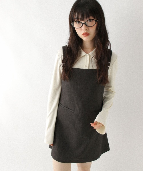 Heather（ヘザー）の「ショルダーベルトミニジャンスカ　590745（ジャンパースカート・レディース・グレー系その他/ブラック/グレー・FREE）」の21枚目の写真