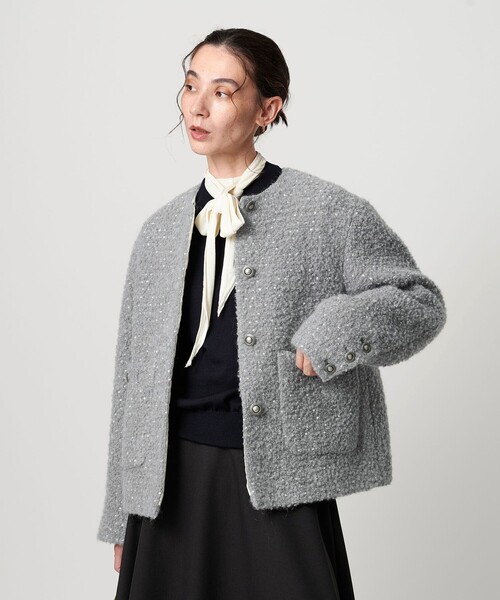 ドットジャガード ノーカラージャケット（ノーカラージャケット