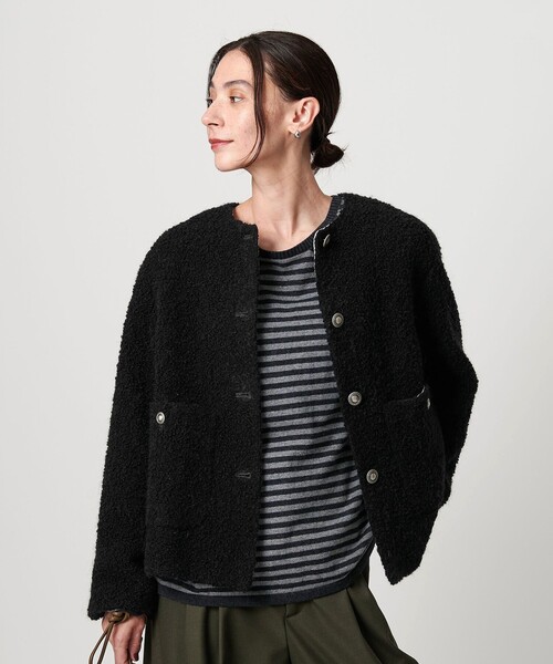 ドットジャガード ノーカラージャケット（ノーカラージャケット