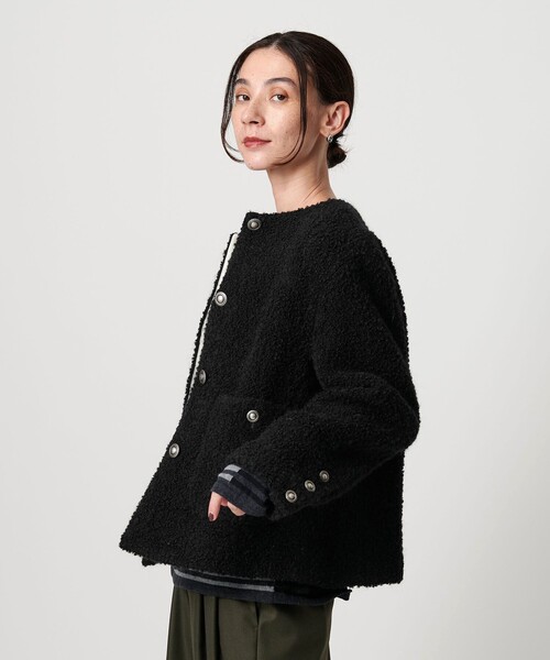 ドットジャガード ノーカラージャケット（ノーカラージャケット