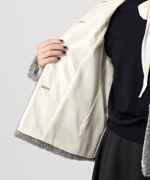 セール】ドットジャガード ノーカラージャケット（ノーカラー