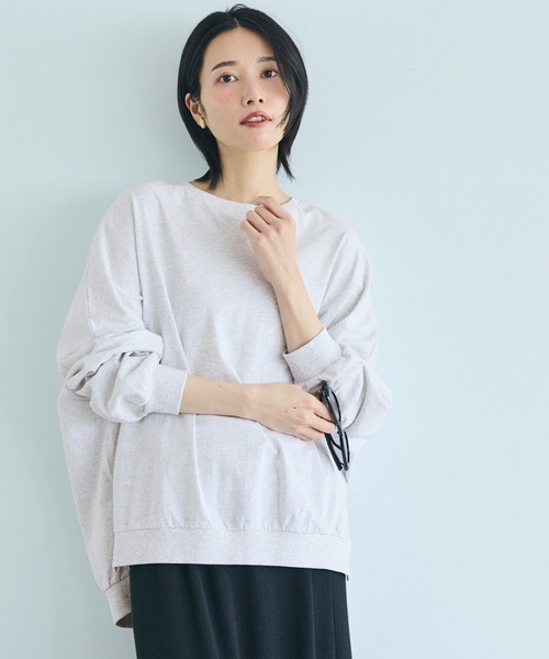 coca（coca）（コカ）の「TースウェットビッグシルエットロングTシャツ（Tシャツ/カットソー・レディース・ライトグレー/ブラック・S/L/M）」の4枚目の写真