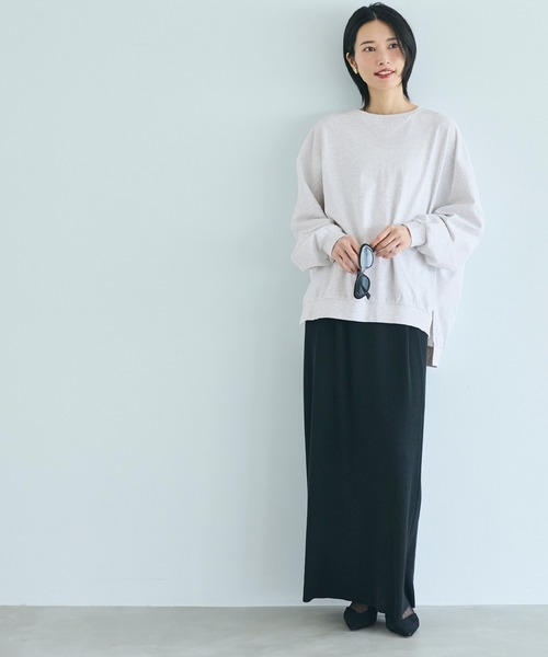 coca（coca）（コカ）の「TースウェットビッグシルエットロングTシャツ（Tシャツ/カットソー・レディース・ライトグレー/ブラック・S/L/M）」の7枚目の写真
