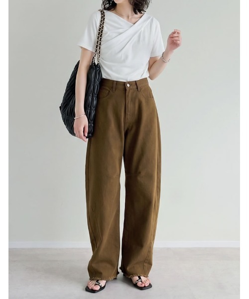 Re:EDIT（リエディ）の「[低身長/高身長サイズ有]カツラギバレルレッグカーブパンツ（デニムパンツ・レディース・アイボリー/ブラウン/ベージュ/ブラック・SHORT/SMALL/MEDIUM/TALL/LARGE）」の9枚目の写真
