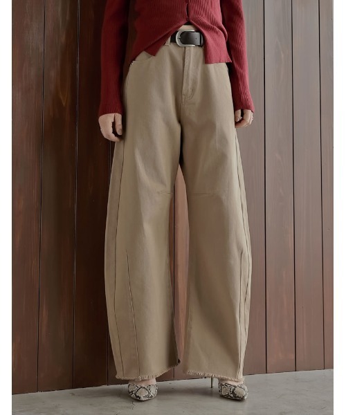 セール】[低身長/高身長サイズ有]カツラギバレルレッグカーブパンツ