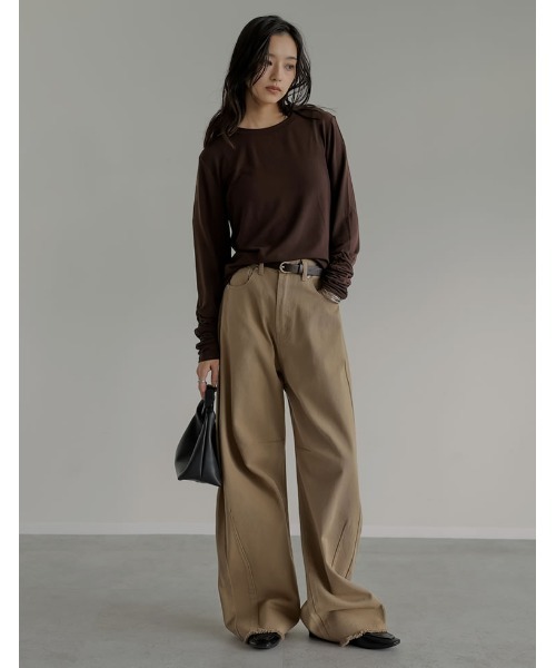 AMIE カーブ pants brown 低身長 セール】[2025AW COLLECTION][低身長/高身長サイズ有]カツラギバレル