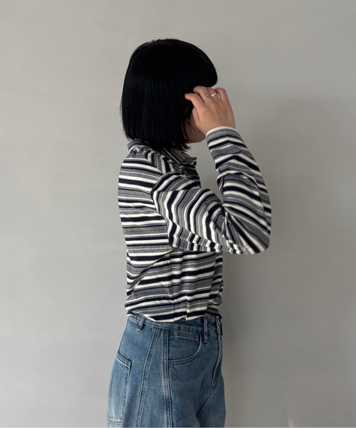 Fano Studios（ファノ ストゥディオズ）の「ボーダー柄 ロングポロTシャツ FQ25S152【Fano Studios】（ポロシャツ・レディース・ネイビー系・L/M/S）」の19枚目の写真
