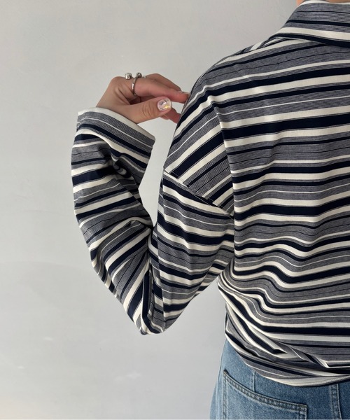 Fano Studios（ファノ ストゥディオズ）の「ボーダー柄 ロングポロTシャツ FQ25S152【Fano Studios】（ポロシャツ・レディース・ネイビー系・L/M/S）」の21枚目の写真