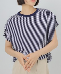ボーダー柄タック入りフレンチスリーブTシャツ