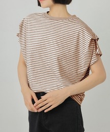 ボーダー柄タック入りフレンチスリーブTシャツ