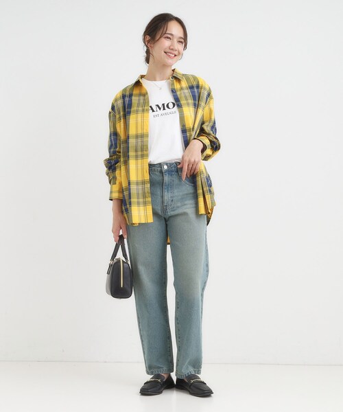 SHOO・LA・RUE（シューラルー）の「【洗濯機可/S-LL】春まで使える程よい抜け感 大人のチェックシャツ（シャツ/ブラウス・レディース・ベージュ/イエロー/モスグリーン/ブラック・04/01/02/03）」の20枚目の写真