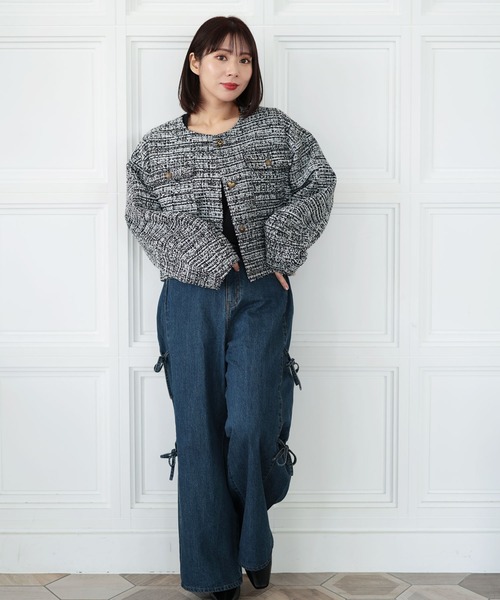 Ruwan yu(ルワンユー)の「ミックスボタンツイードジャケット【大きいサイズ対応】(ノーカラージャケット・レディース・ブラック・LL/L/3L/4L)」の9枚目の写真