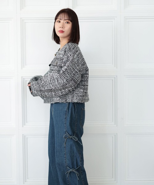 Ruwan yu(ルワンユー)の「ミックスボタンツイードジャケット【大きいサイズ対応】(ノーカラージャケット・レディース・ブラック・LL/L/3L/4L)」の14枚目の写真