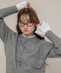 HEILIS | 【大人気!HIT ITEM!】【original】2WAYフレアスリーブドッキングニットトップス / レイヤード風 フリル袖 リボン コンパクト クロップド クルーネック 長袖 無地 釦配色 ガーリー グッドガール カジュアル シンプル 韓国 グレー ネイビー オフィスカジュアル 秋服 冬服 カジュアル シンプル ニット トップス 長袖(ニット/セーター)