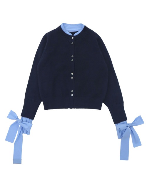 HEILIS(ヘイリス)の「【大人気!HIT ITEM!】【original】2WAYフレアスリーブドッキングニットトップス / レイヤード風 フリル袖 リボン コンパクト クロップド クルーネック 長袖 無地 釦配色 ガーリー グッドガール カジュアル シンプル 韓国 グレー ネイビー オフィスカジュアル 秋服 冬服 カジュアル シンプル ニット トップス 長袖(ニット/セーター・レディース・ネイビー/グレー・FREE)」の17枚目の写真