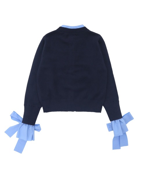 HEILIS(ヘイリス)の「【大人気!HIT ITEM!】【original】2WAYフレアスリーブドッキングニットトップス / レイヤード風 フリル袖 リボン コンパクト クロップド クルーネック 長袖 無地 釦配色 ガーリー グッドガール カジュアル シンプル 韓国 グレー ネイビー オフィスカジュアル 秋服 冬服 カジュアル シンプル ニット トップス 長袖(ニット/セーター・レディース・ネイビー/グレー・FREE)」の18枚目の写真