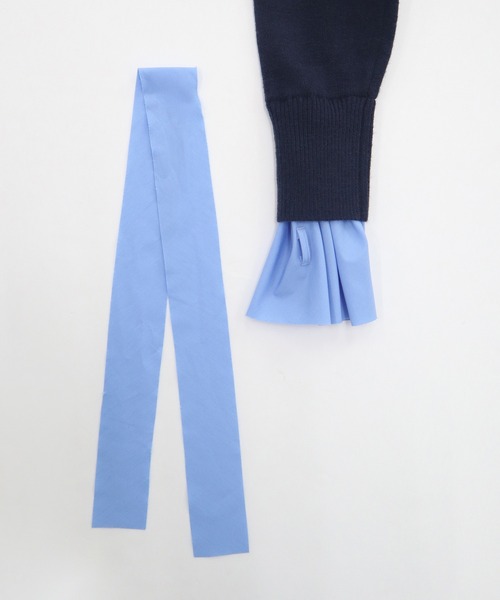 HEILIS(ヘイリス)の「【大人気!HIT ITEM!】【original】2WAYフレアスリーブドッキングニットトップス / レイヤード風 フリル袖 リボン コンパクト クロップド クルーネック 長袖 無地 釦配色 ガーリー グッドガール カジュアル シンプル 韓国 グレー ネイビー オフィスカジュアル 秋服 冬服 カジュアル シンプル ニット トップス 長袖(ニット/セーター・レディース・ネイビー/グレー・FREE)」の19枚目の写真