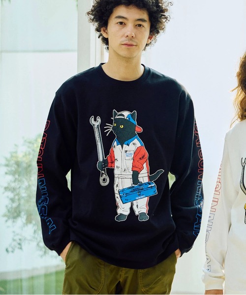 NISSAN×gsc 超ヘビーUSA/C RALLYメカニック猫 ロングスリーブTEE