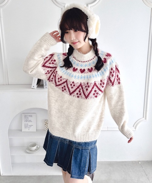 セール】ハートノルディックニットトップス（ニット/セーター