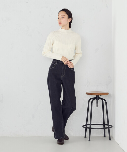 COMME CA ISM（コムサイズム）の「ランダムリブニット（ニット/セーター・レディース・ホワイト/ブラック/ベージュ/グレー・MEDIUM/LARGE）」の6枚目の写真