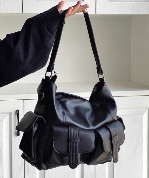 セール】大容量マルチポケット レザーショルダーバッグ 韓国ストリート