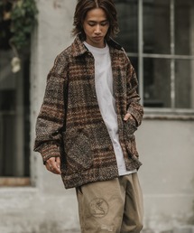 レギュラーカラー チェックボーダーデザイン ブルゾン