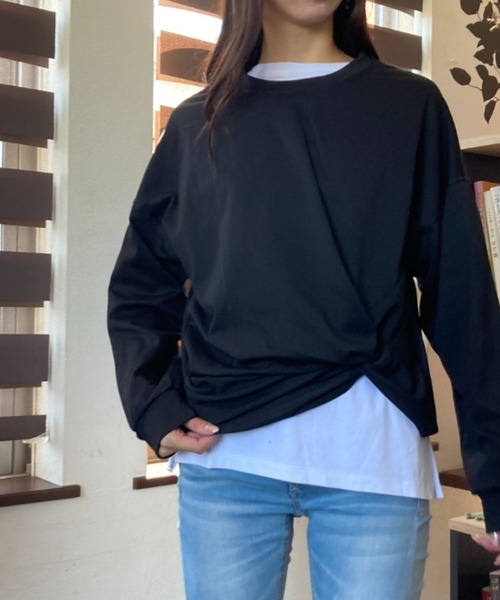 ｔｏｌｅｎｅ（トレネ）の「裾デザインロングスリーブトップス（Tシャツ/カットソー・レディース・ブラック/ホワイト・FREE）」の4枚目の写真