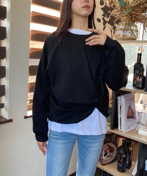 ｔｏｌｅｎｅ（トレネ）の「裾デザインロングスリーブトップス（Tシャツ/カットソー・レディース・ブラック/ホワイト・FREE）」の11枚目の写真