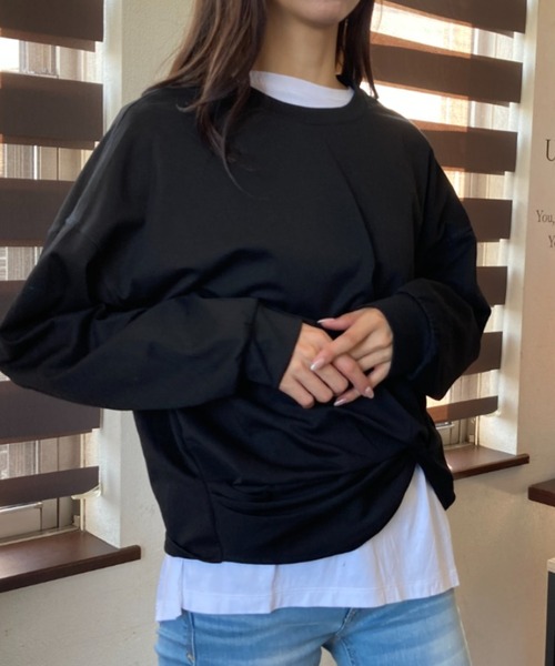 ｔｏｌｅｎｅ（トレネ）の「裾デザインロングスリーブトップス（Tシャツ/カットソー・レディース・ブラック/ホワイト・FREE）」の14枚目の写真