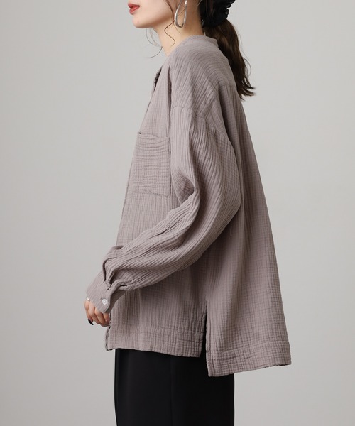 OMNES(オムネス)の「ダブルガーゼワイドシルエット長袖シャツ(シャツ/ブラウス・レディース・ネイビー系/ネイビー/モカ・FREE)」の13枚目の写真
