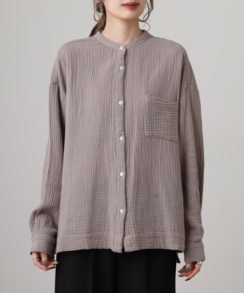 OMNES(オムネス)の「ダブルガーゼワイドシルエット長袖シャツ(シャツ/ブラウス・レディース・ネイビー系/ネイビー/モカ・FREE)」の14枚目の写真