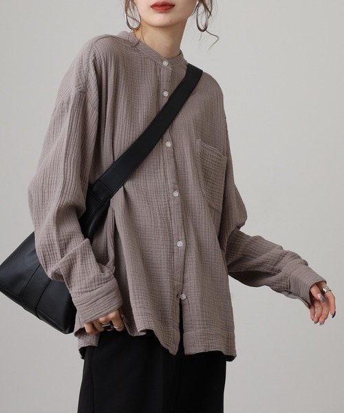 OMNES(オムネス)の「ダブルガーゼワイドシルエット長袖シャツ(シャツ/ブラウス・レディース・ネイビー系/ネイビー/モカ・FREE)」の16枚目の写真