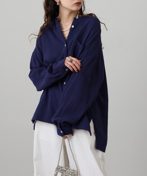 OMNES(オムネス)の「ダブルガーゼワイドシルエット長袖シャツ(シャツ/ブラウス・レディース・ネイビー系/ネイビー/モカ・FREE)」の22枚目の写真