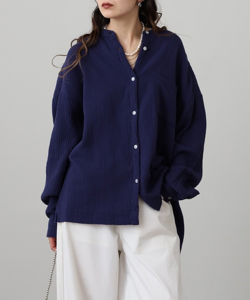 OMNES(オムネス)の「ダブルガーゼワイドシルエット長袖シャツ(シャツ/ブラウス・レディース・ネイビー系/ネイビー/モカ・FREE)」の21枚目の写真
