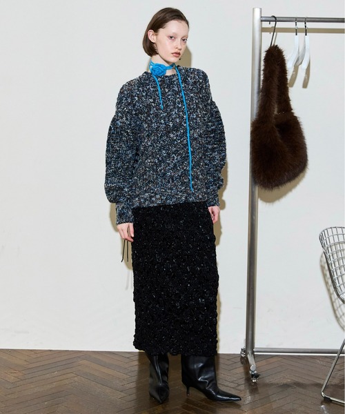 メタリックシアリングスカート ブラック 36 MAISON SPECIAL（メゾンスペシャル）の「Metallic Shirring Skirt