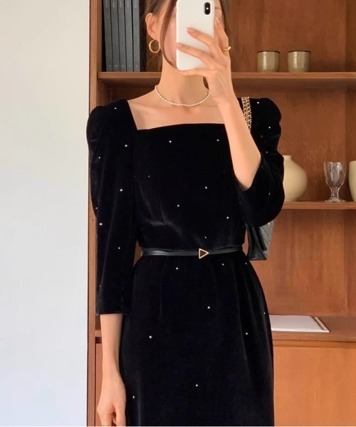 FREE STYLISTS(フリー スタイリスト)の「YUGA_YGMC Beaded square neck party dress(ドレス・レディース・オフホワイト/ブラック・FREE)」の7枚目の写真