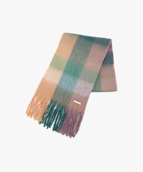 To b. by agnes b.（トゥービーバイアニエスベー）の「WEB限定 ブロックチェック ストール（マフラー・レディース・ストライプ・FREE）」の2枚目の写真