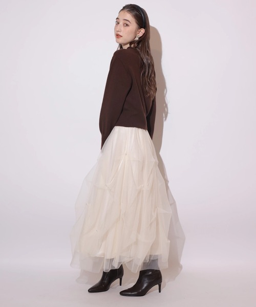 Rirandture パールタッキングチュールスカート 黒　M パールタッキングチュールスカート（スカート）｜Rirandture（リランド