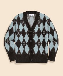 キッドモヘアブレンド　チョコミントアーガイル　Vネックカーディガン