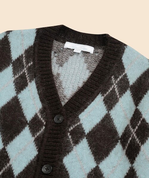 BROOKS BROTHERS(ブルックスブラザーズ)の「キッドモヘアブレンド チョコミントアーガイル Vネックカーディガン(カーディガン/ボレロ・レディース・ダークブラウン・MEDIUM/SMALL)」の2枚目の写真