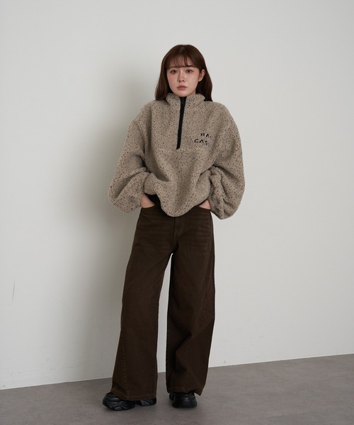 RAY CASSIN（レイカズン）の「ハーフジップ胸刺繍フリース（スウェット・レディース・チャコールグレー/ブルー/ベージュ系その他2/ライトベージュ/ベージュ系その他3・FREE）」の9枚目の写真