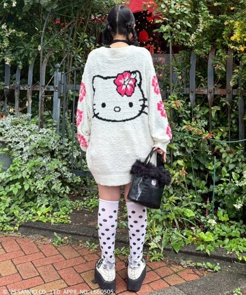 Candy Stripper(キャンディストリッパー)の「【HELLO KITTY】HIBISCUS KNIT カーディガン(カーディガン/ボレロ・レディース・アイボリー/ピンク/ブラック/レッド・FREE)」の1枚目の写真