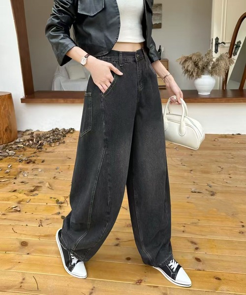 ai様 デニム 34黒 セール】ワイドバルーンデニムパンツ（デニムパンツ）｜aimoha
